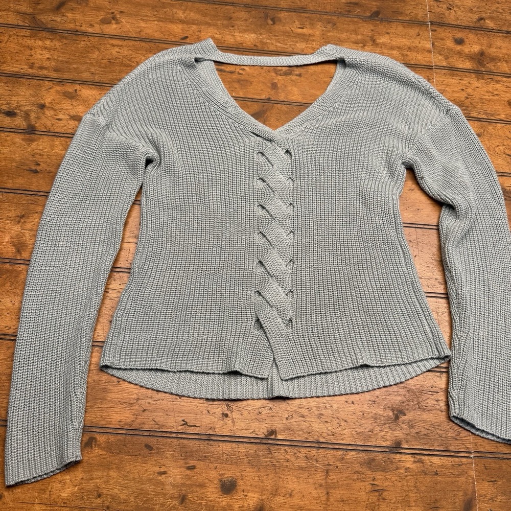 Jolt Brand Knit Sweater Green Sz Small Crossed Pattern On Back